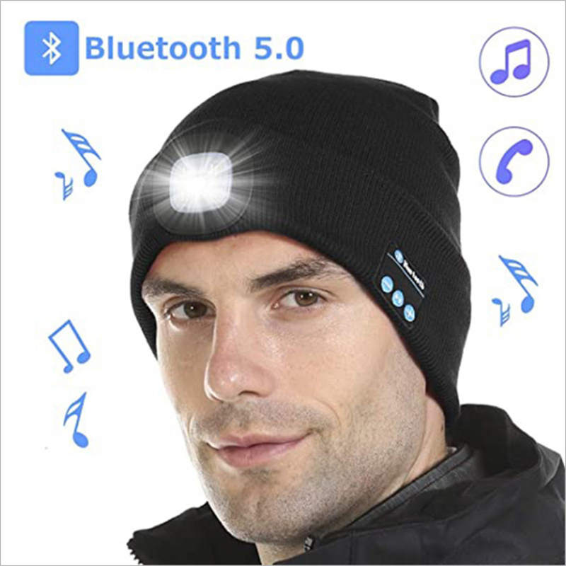 Beanie With Bluetooth Earphone And LED Light